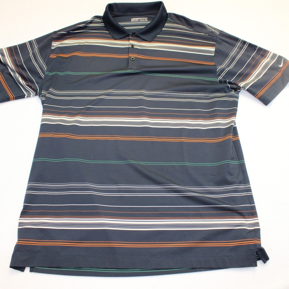 Nike Golf Fit Dry Polo Shirt Mens XXL Navy Blue Striped Short Sleeve Performance